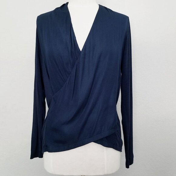 Anthropologie Dolan Left Coast Collection Navy Long Sleeve Tulip Faux Wrap Top S - Picture 5 of 13